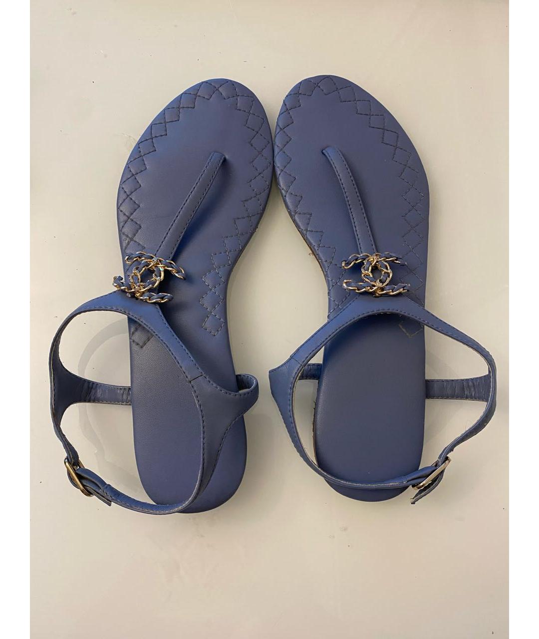 CHANEL Голубые кожаные босоножки, фото 5