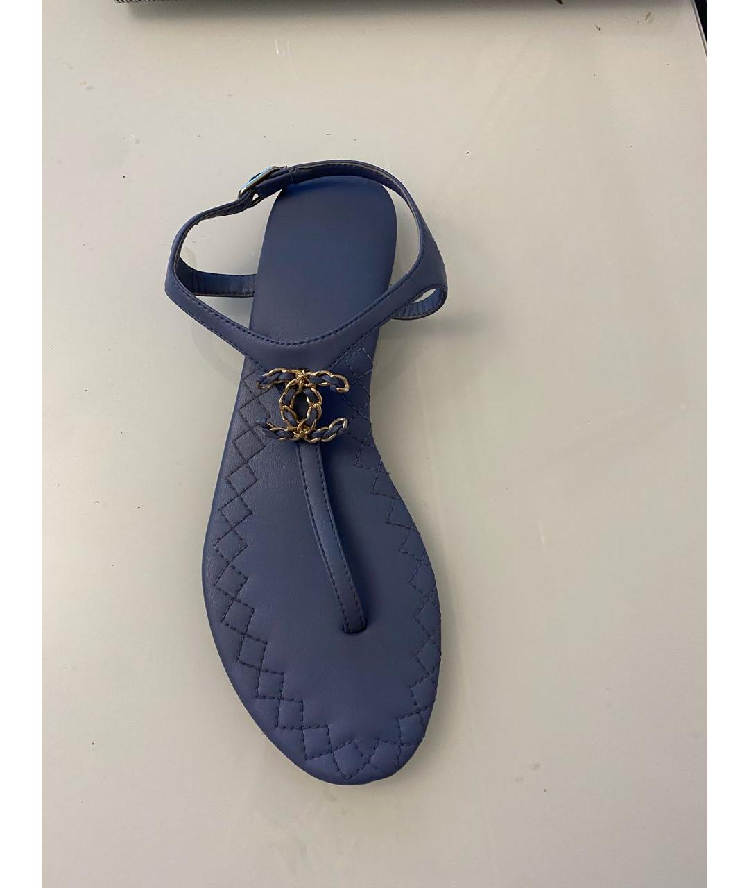 CHANEL Голубые кожаные босоножки, фото 4