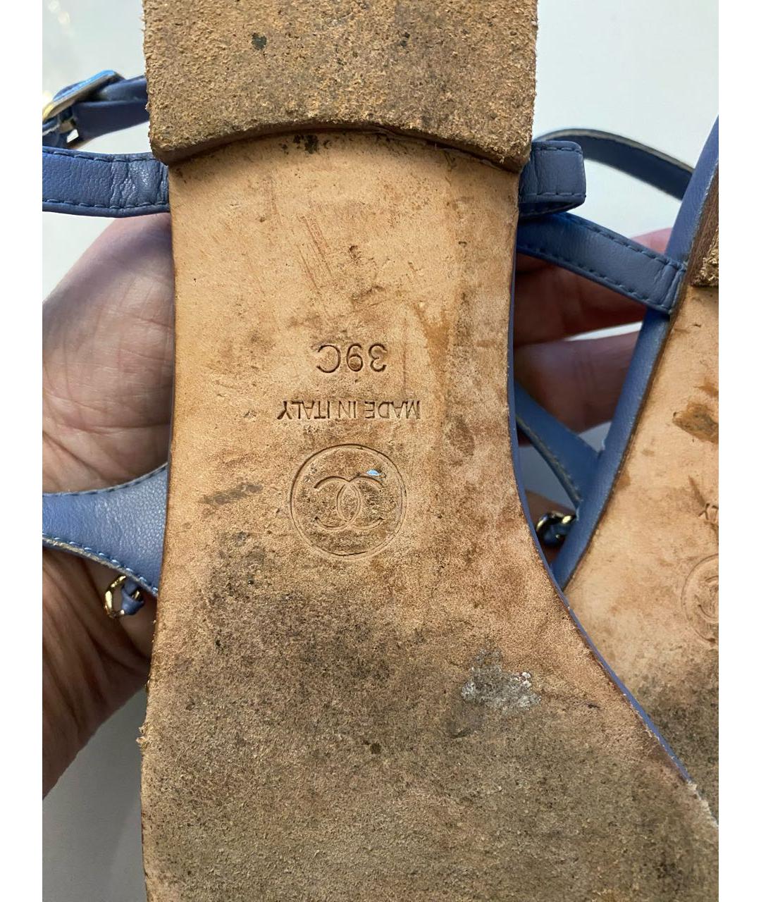 CHANEL Голубые кожаные босоножки, фото 7