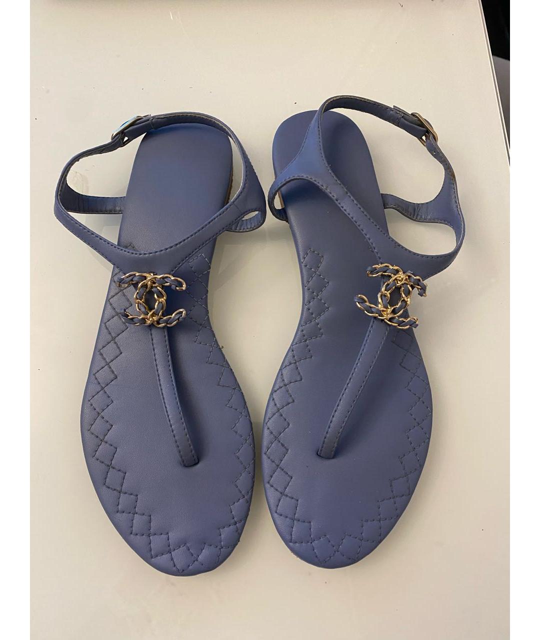 CHANEL Голубые кожаные босоножки, фото 2