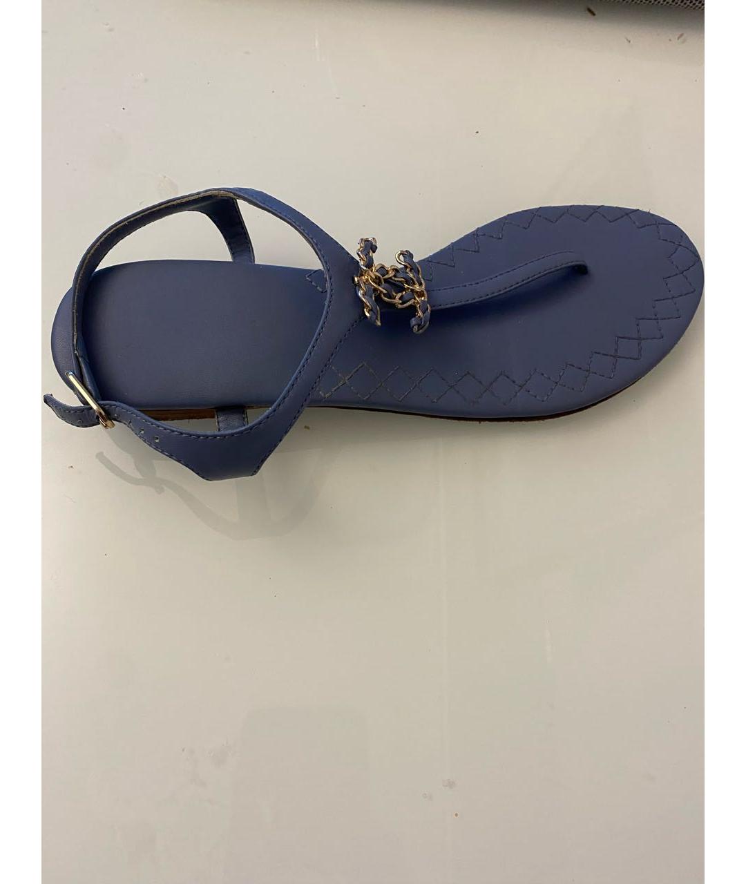 CHANEL Голубые кожаные босоножки, фото 9