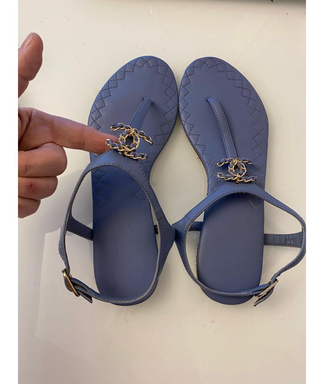 CHANEL Голубые кожаные босоножки, фото 8