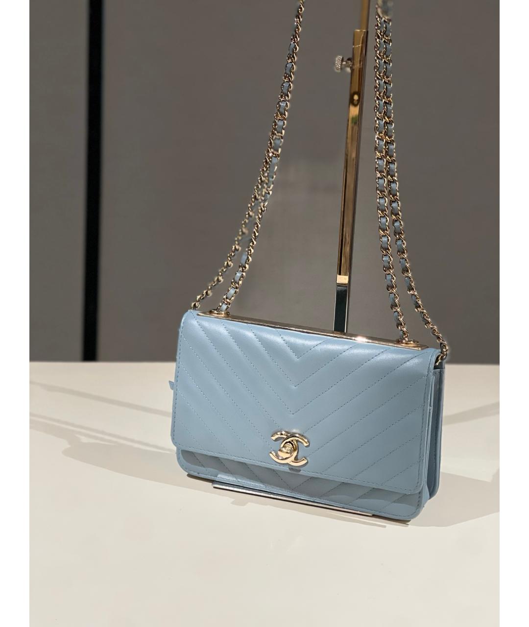 CHANEL Голубая кожаная сумка через плечо, фото 7