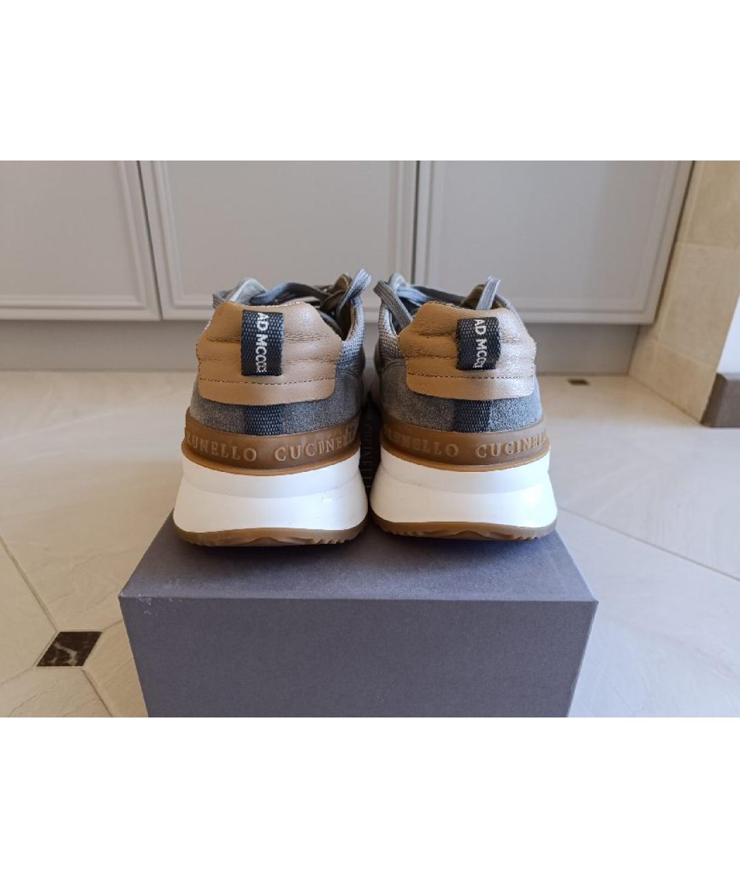 BRUNELLO CUCINELLI Серые текстильные низкие кроссовки / кеды, фото 4