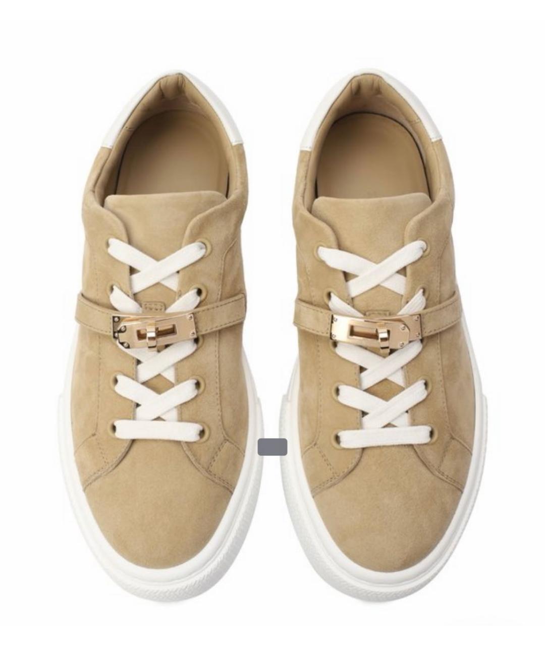 HERMES Бежевые замшевые кеды, фото 2