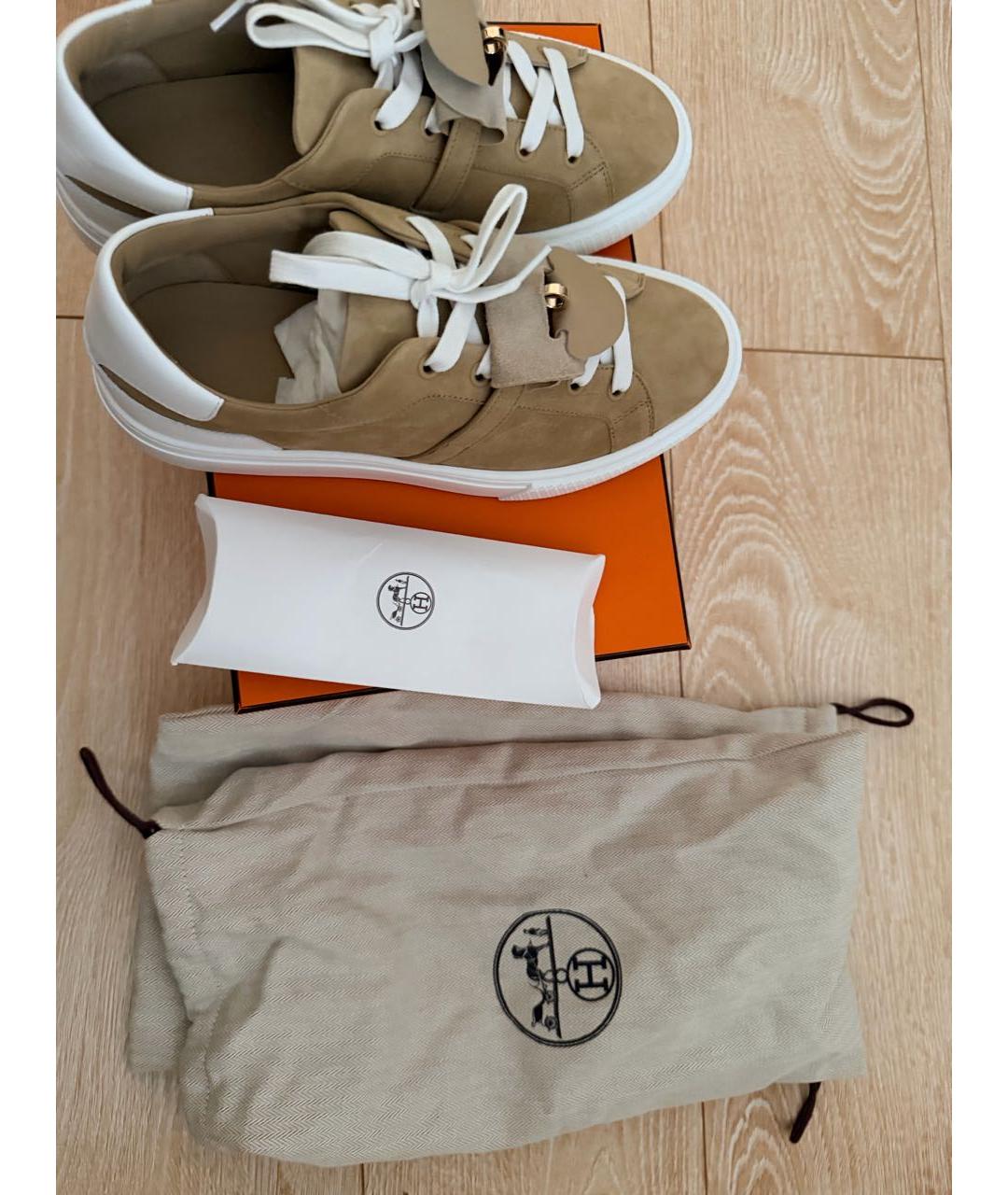 HERMES Бежевые замшевые кеды, фото 5