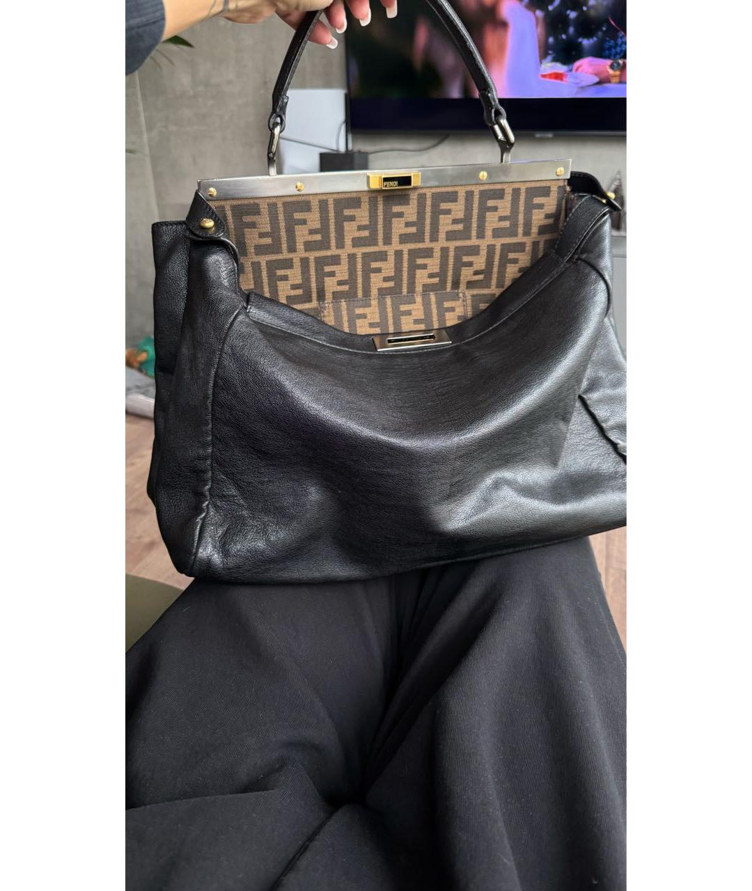 FENDI Черная кожаная сумка с короткими ручками, фото 2