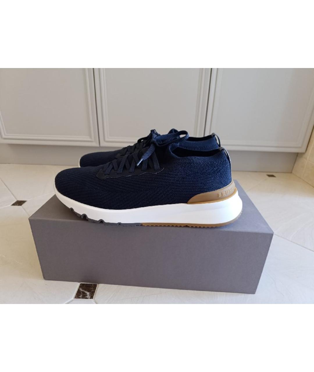 BRUNELLO CUCINELLI Синие текстильные низкие кроссовки / кеды, фото 7