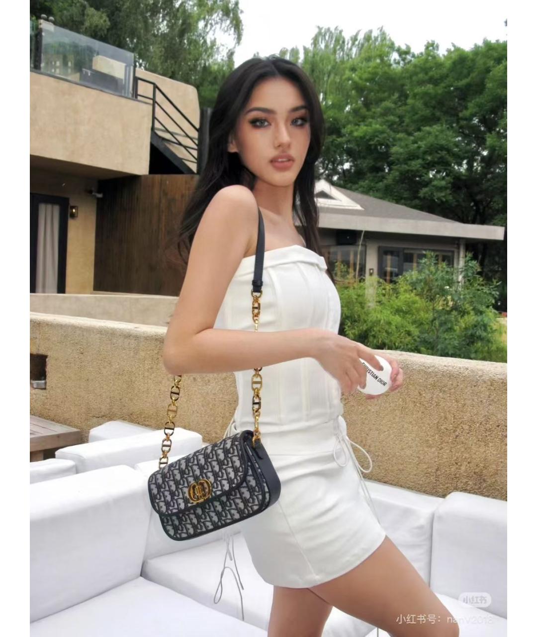 CHRISTIAN DIOR Темно-синяя жаккардовая сумка через плечо, фото 6