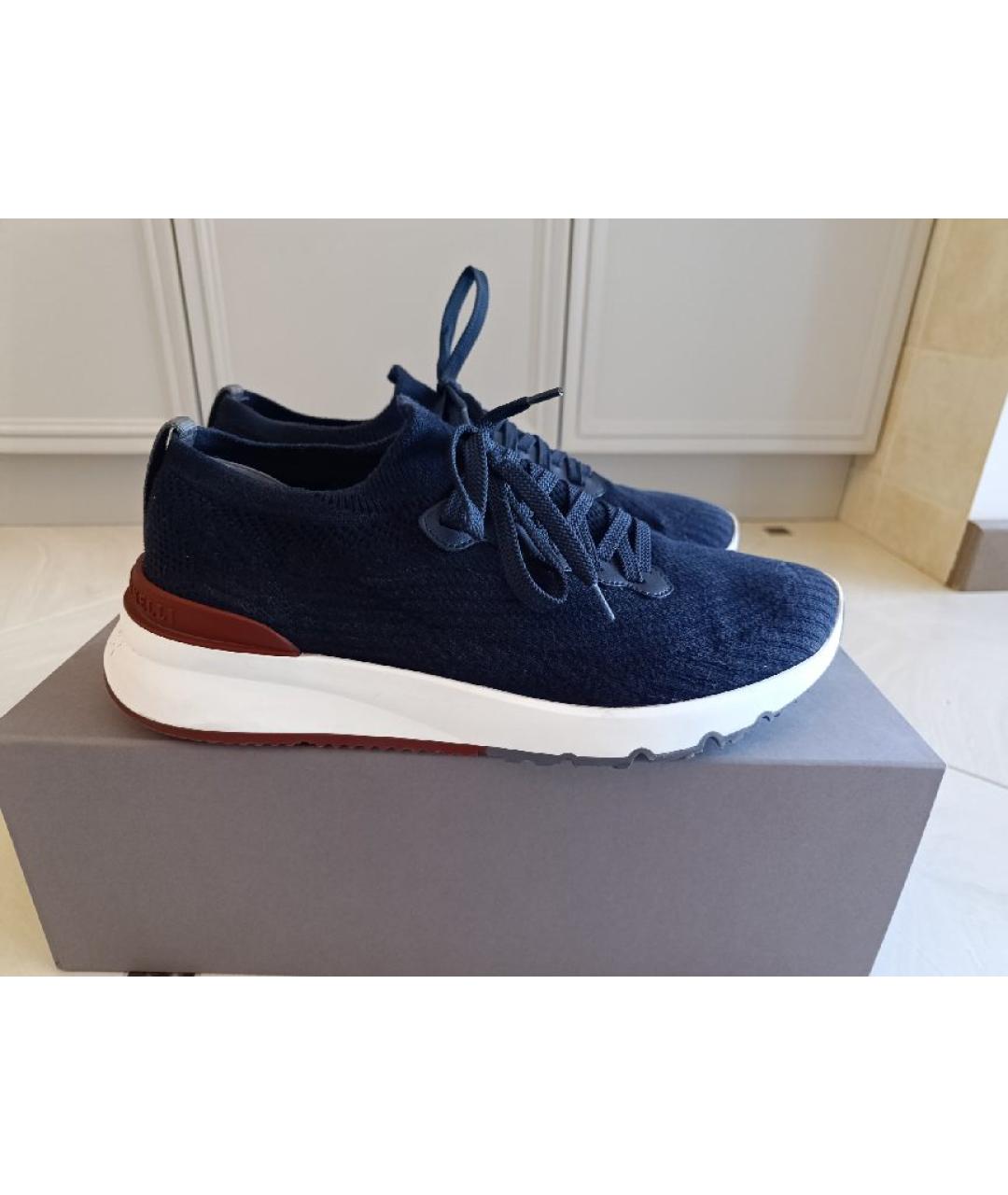 BRUNELLO CUCINELLI Синие текстильные низкие кроссовки / кеды, фото 6