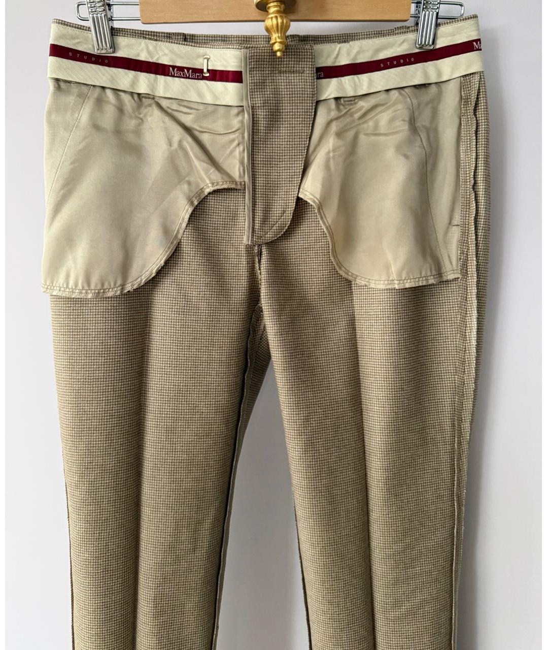 MAX MARA STUDIO Бежевые шерстяные прямые брюки, фото 3