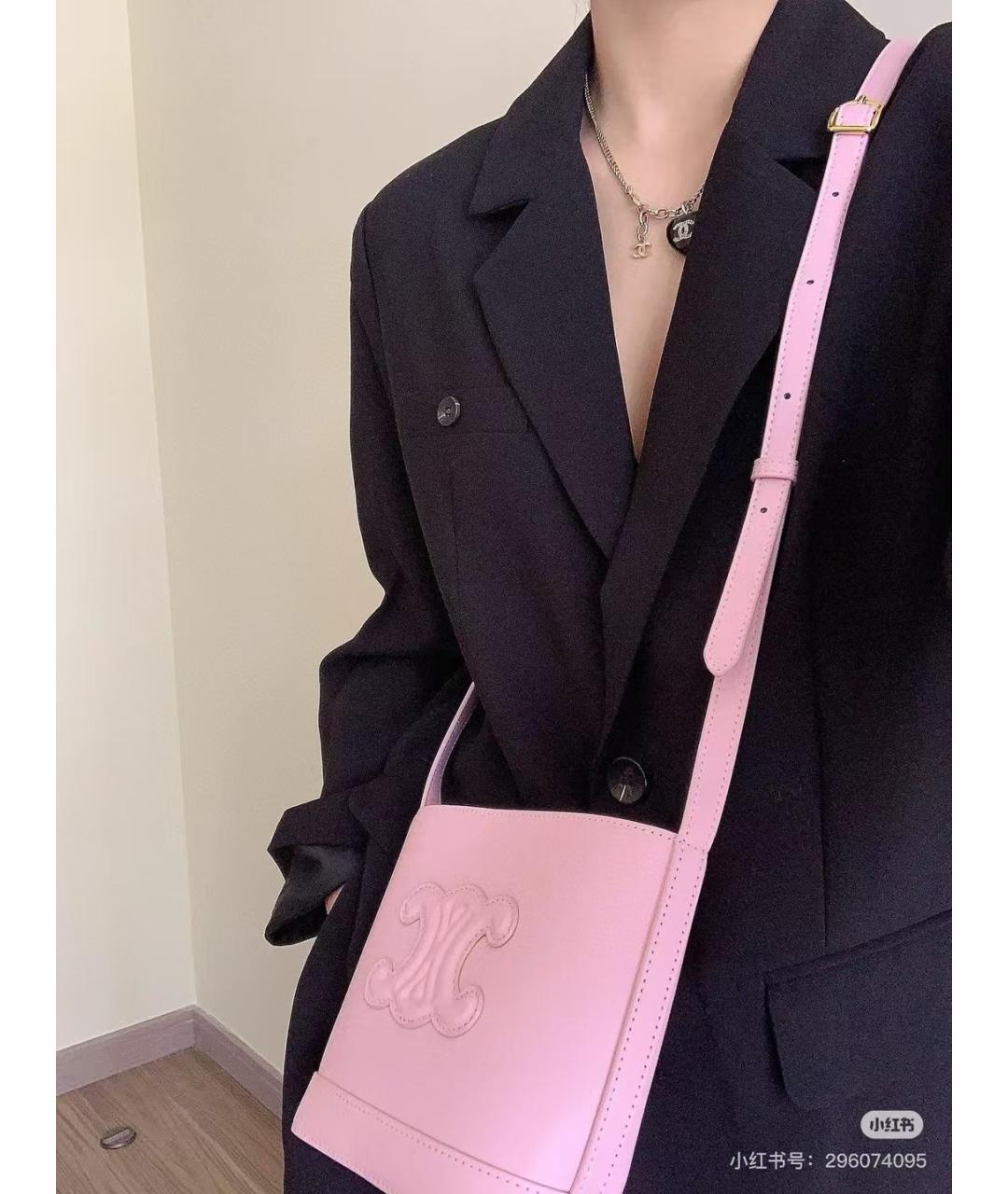 CELINE Розовая кожаная сумка через плечо, фото 5