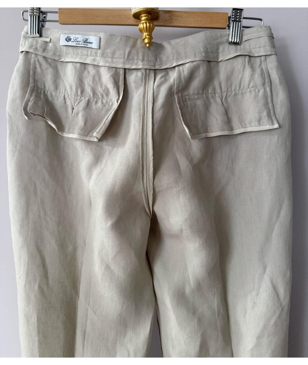 LORO PIANA Белые льняные прямые брюки, фото 3