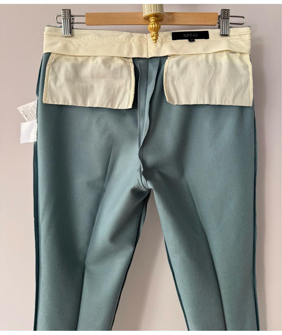 GUCCI Голубые шерстяные брюки узкие, фото 3