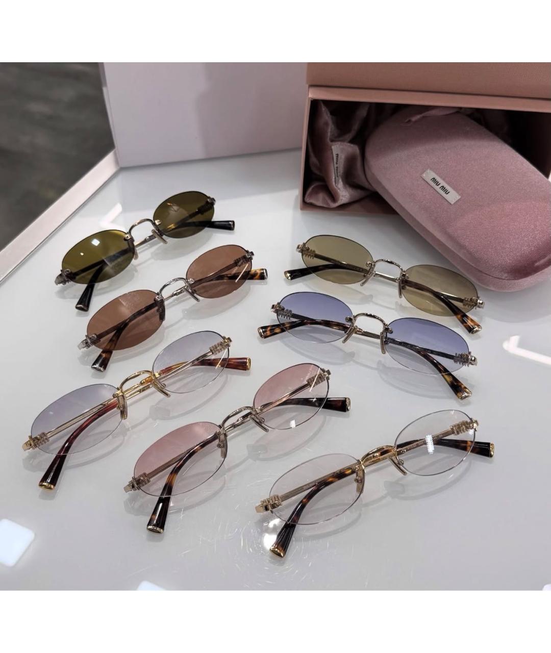 MIU MIU Золотые металлические солнцезащитные очки, фото 2