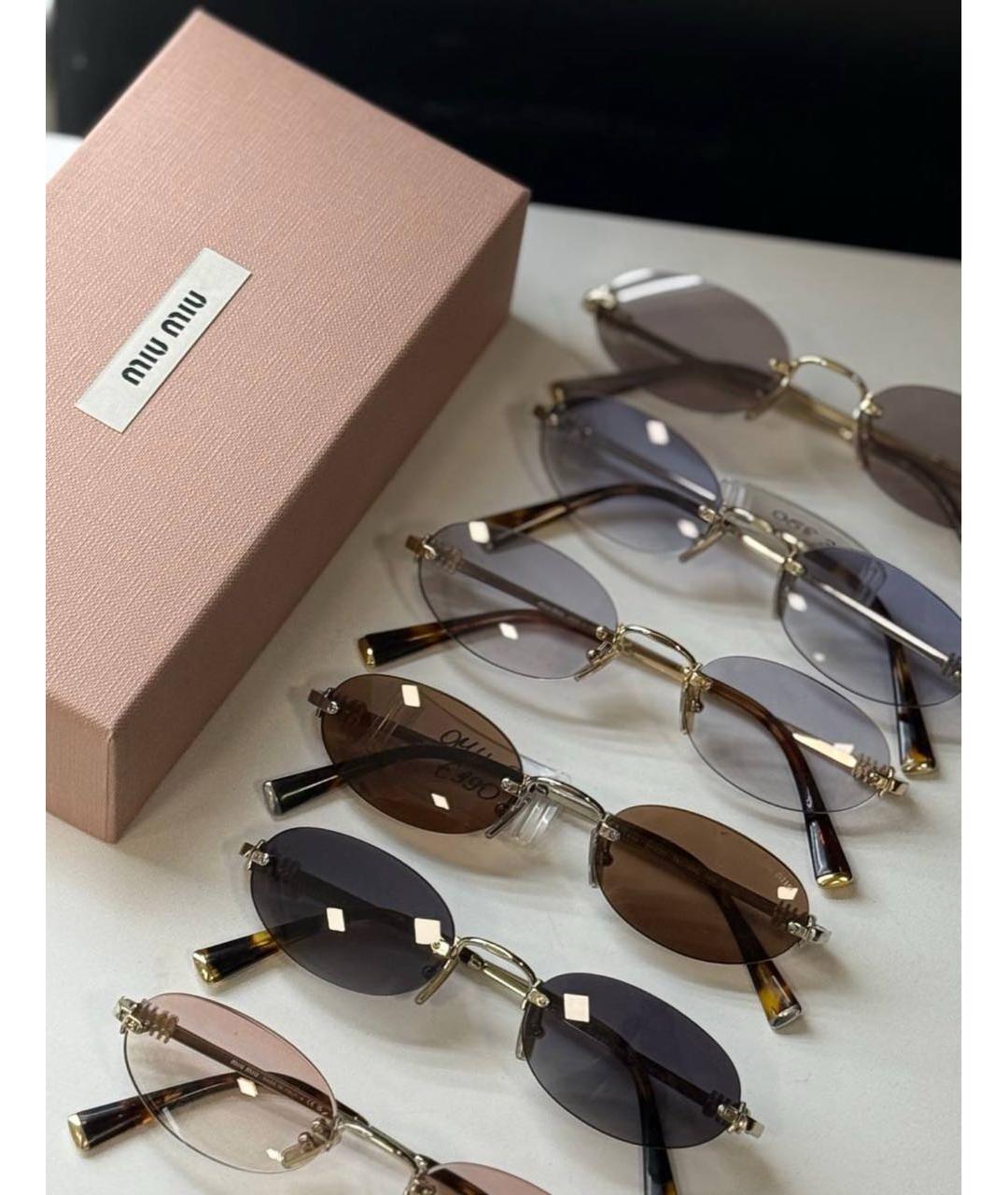 MIU MIU Золотые металлические солнцезащитные очки, фото 2