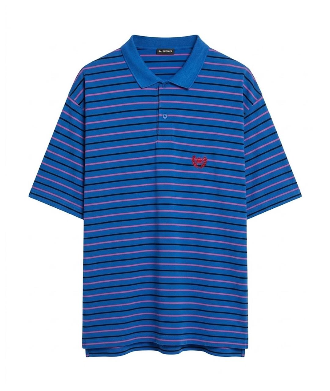 BALENCIAGA Синее хлопковое поло с коротким рукавом, фото 1