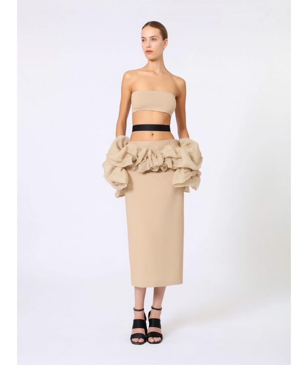 MAX MARA Бежевая вискозная юбка миди, фото 2