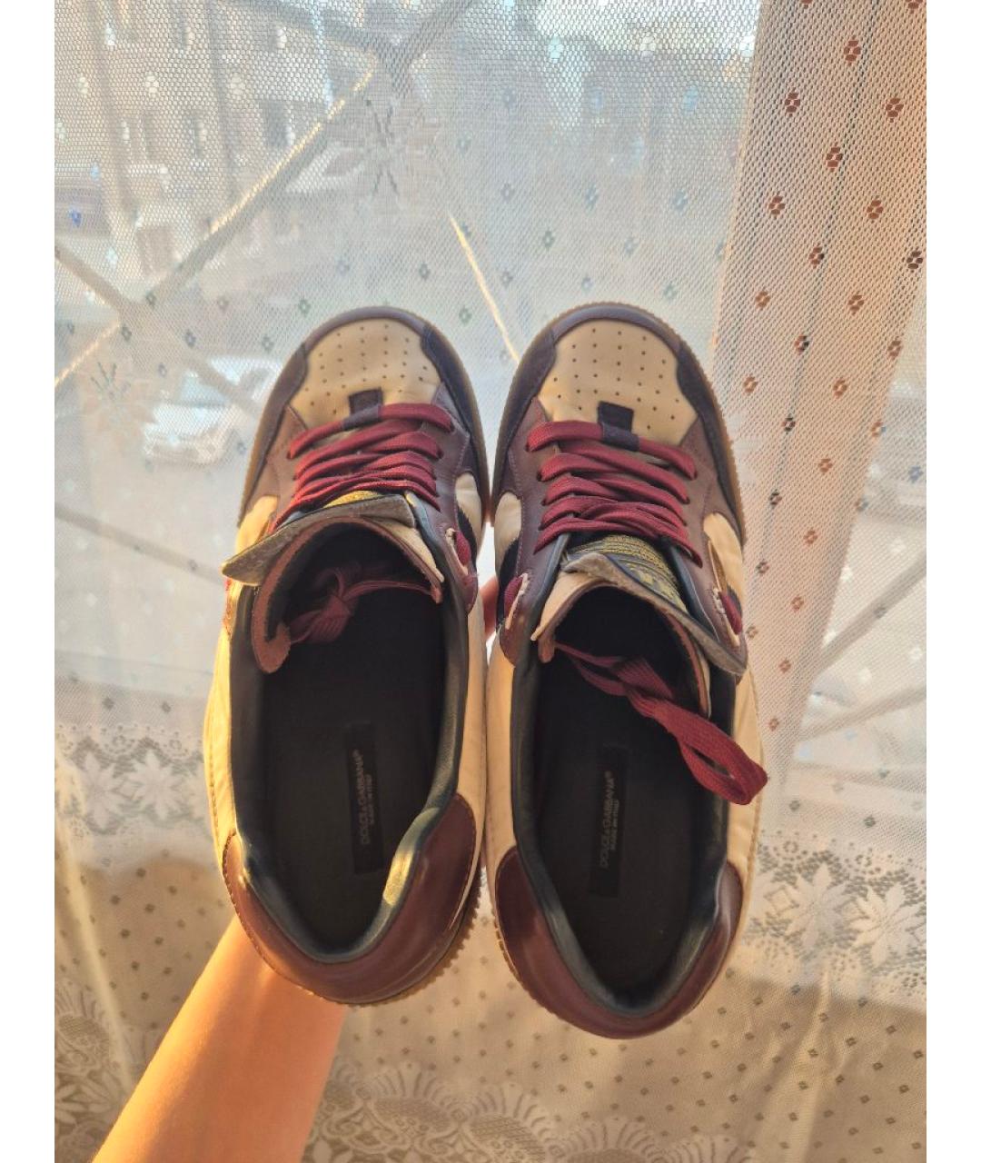 DOLCE&GABBANA Коричневые кожаные низкие кроссовки / кеды, фото 3