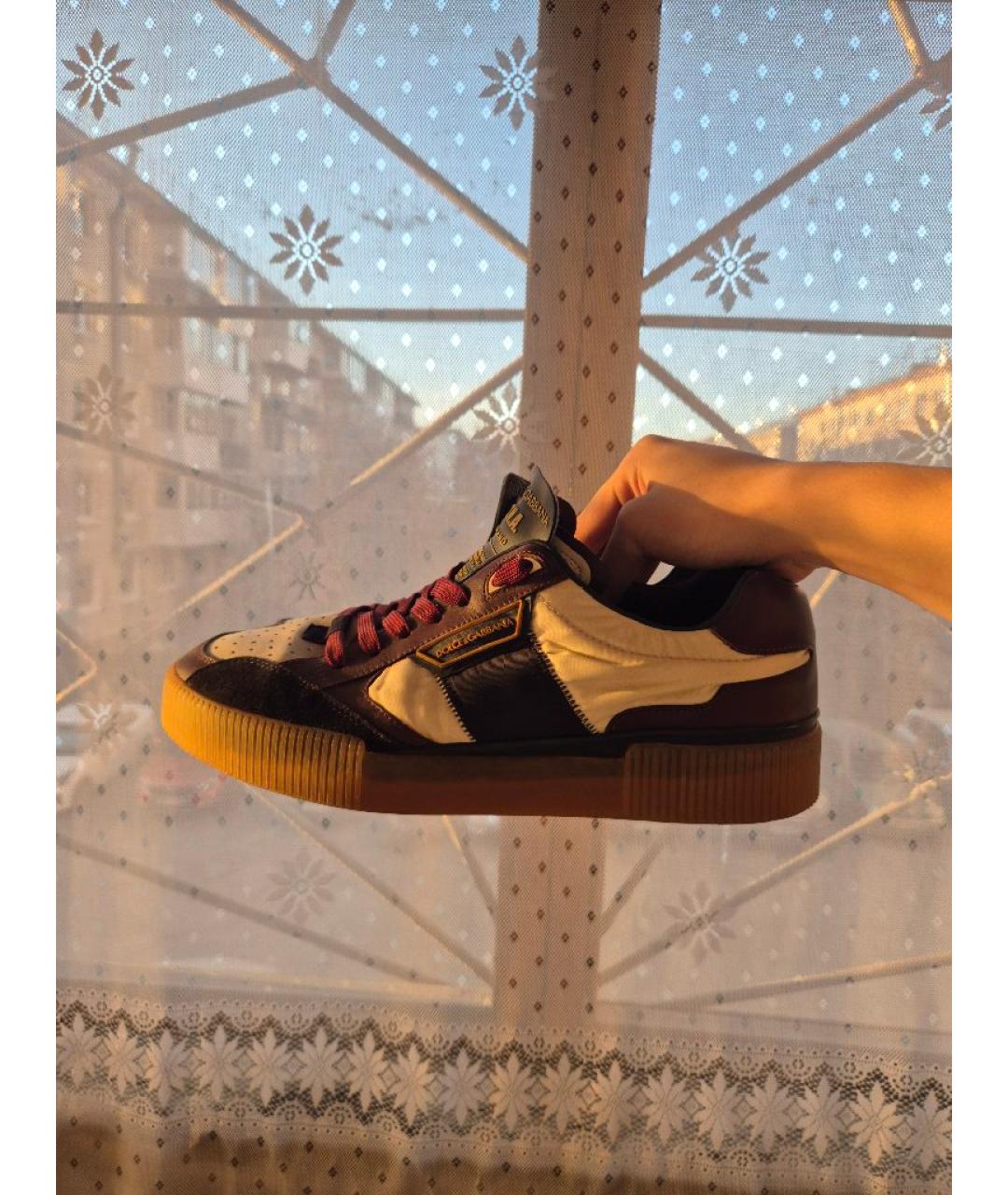 DOLCE&GABBANA Коричневые кожаные низкие кроссовки / кеды, фото 7