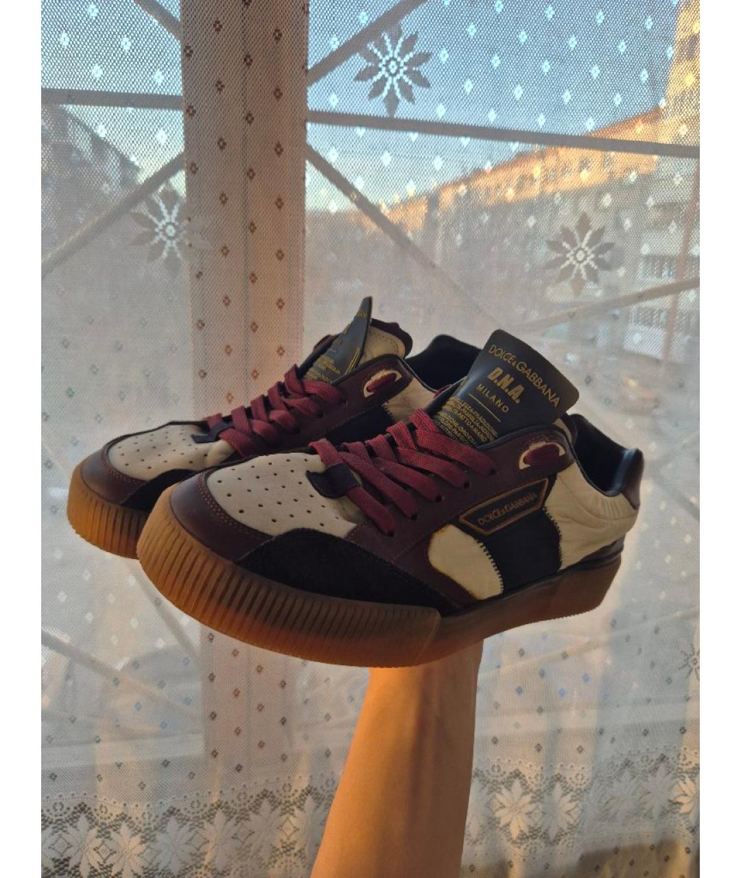 DOLCE&GABBANA Коричневые кожаные низкие кроссовки / кеды, фото 5