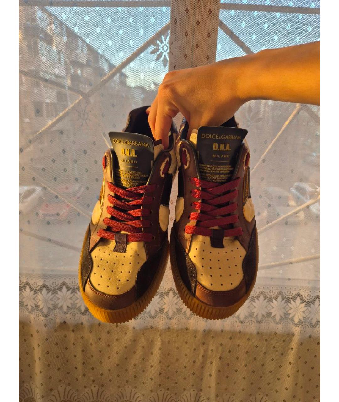 DOLCE&GABBANA Коричневые кожаные низкие кроссовки / кеды, фото 2