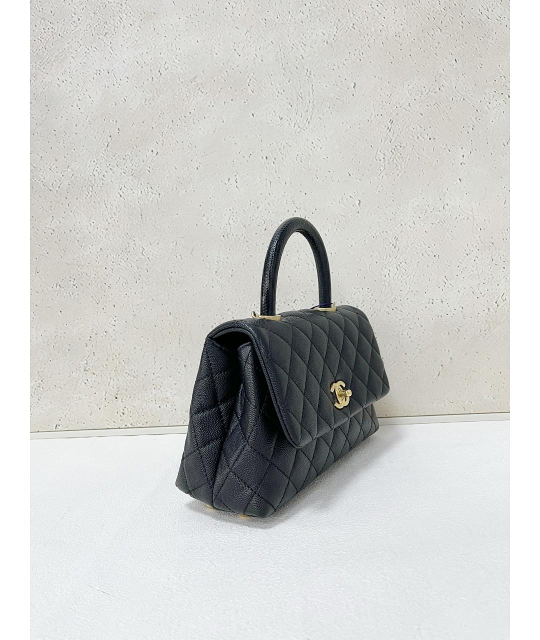 CHANEL Черная кожаная сумка с короткими ручками, фото 3