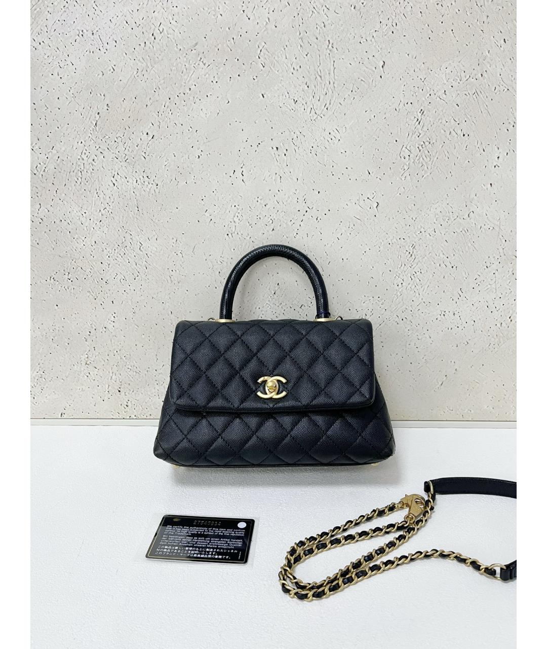 CHANEL Черная кожаная сумка с короткими ручками, фото 6