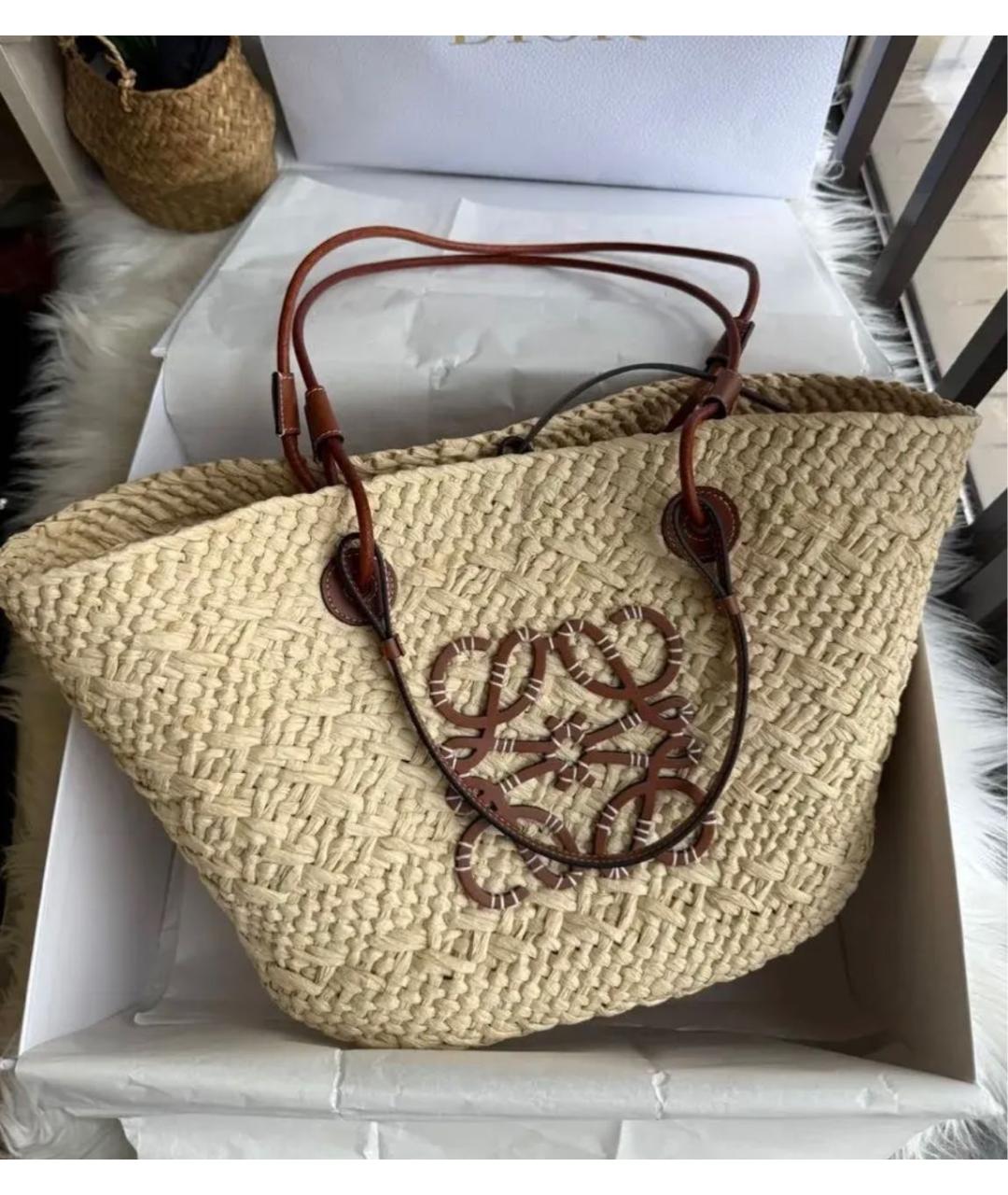 LOEWE Бежевая пляжная сумка, фото 4