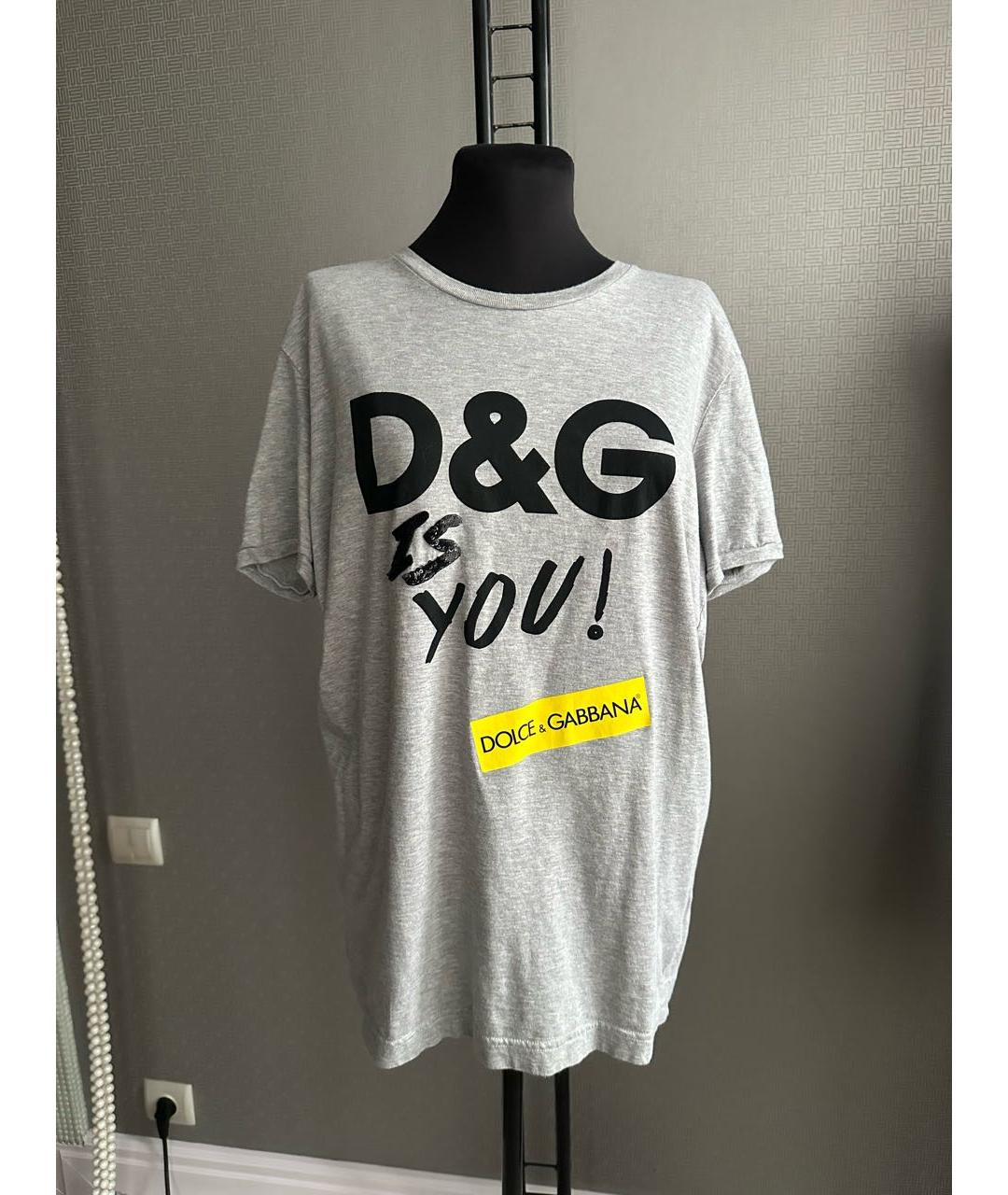 DOLCE&GABBANA Серая хлопковая футболка, фото 4