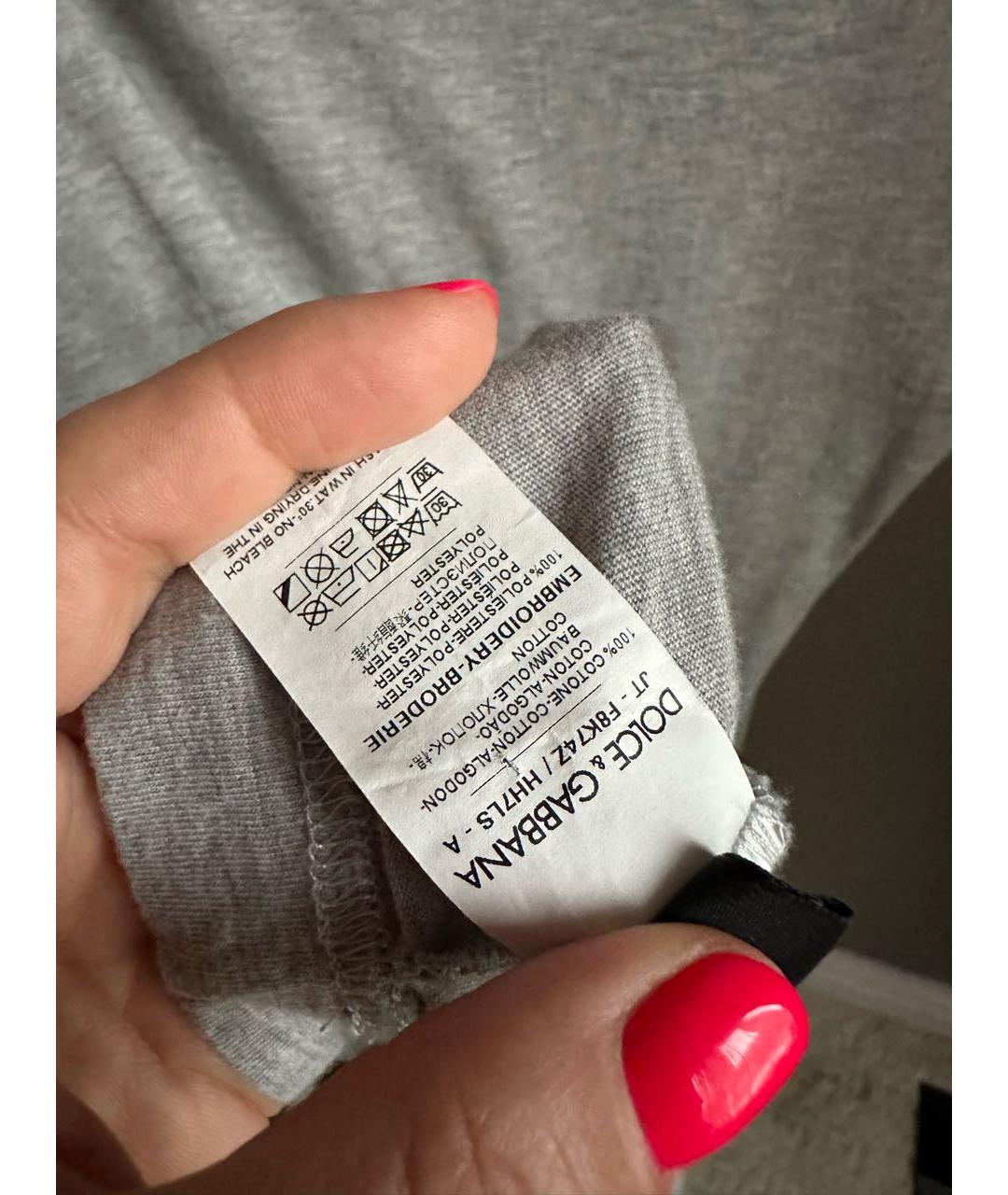 DOLCE&GABBANA Серая хлопковая футболка, фото 5