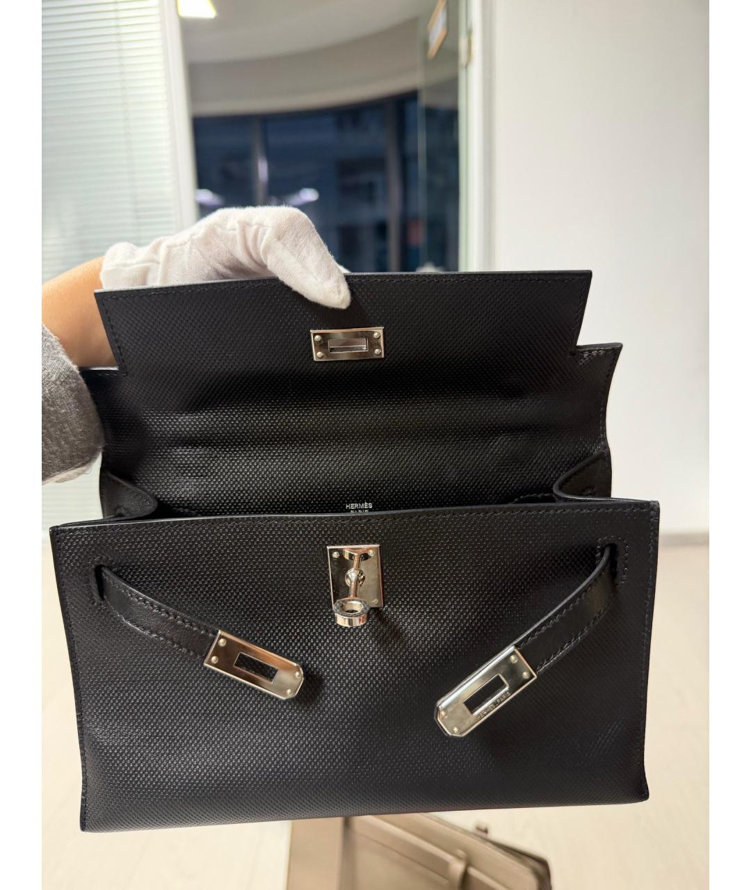 HERMES Черная кожаная сумка тоут, фото 6