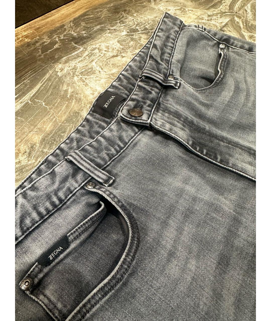 ZEGNA Антрацитовые хлопковые прямые джинсы, фото 3