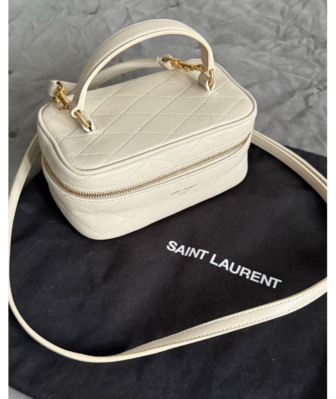 SAINT LAURENT Бежевая кожаная сумка с короткими ручками, фото 2