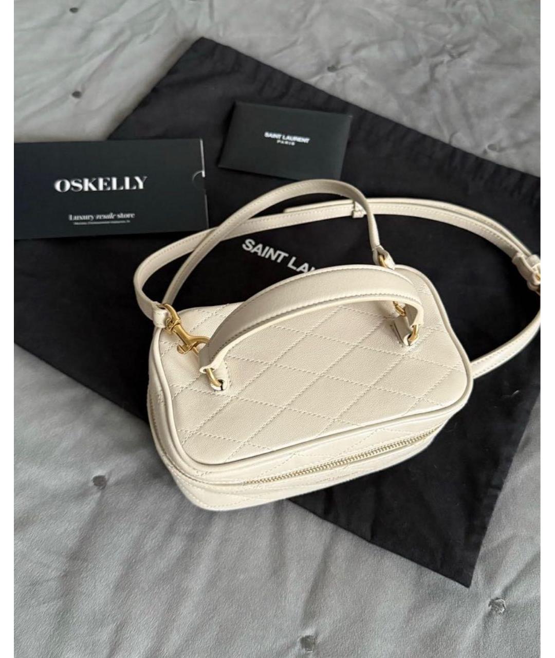 SAINT LAURENT Бежевая кожаная сумка с короткими ручками, фото 3