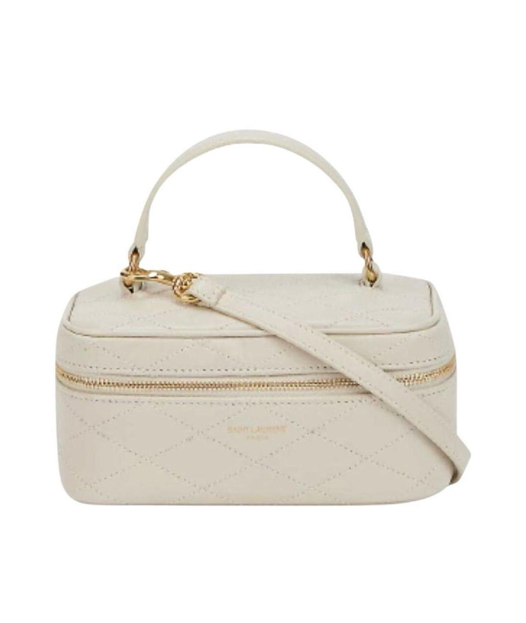 SAINT LAURENT Бежевая кожаная сумка с короткими ручками, фото 8