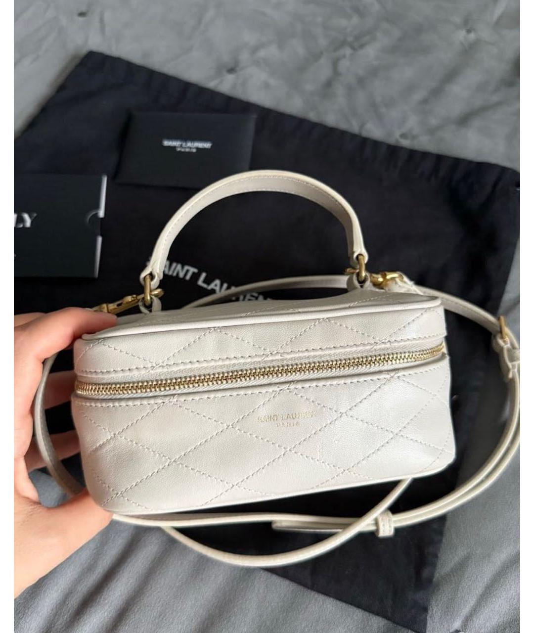 SAINT LAURENT Бежевая кожаная сумка с короткими ручками, фото 6