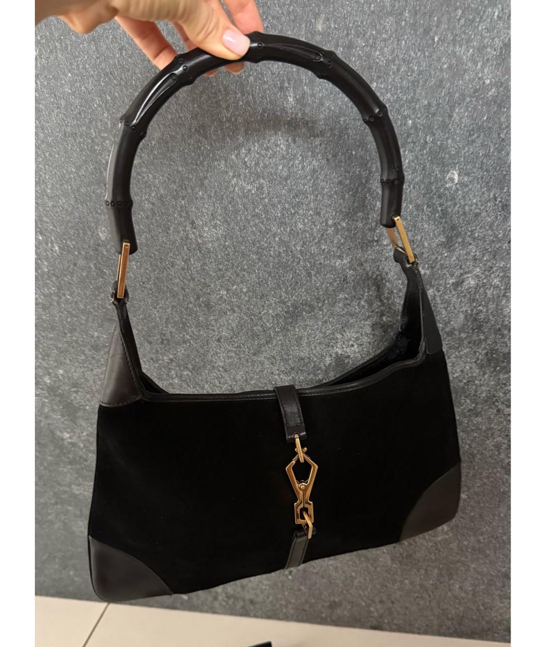 GUCCI Черная замшевая сумка с короткими ручками, фото 9