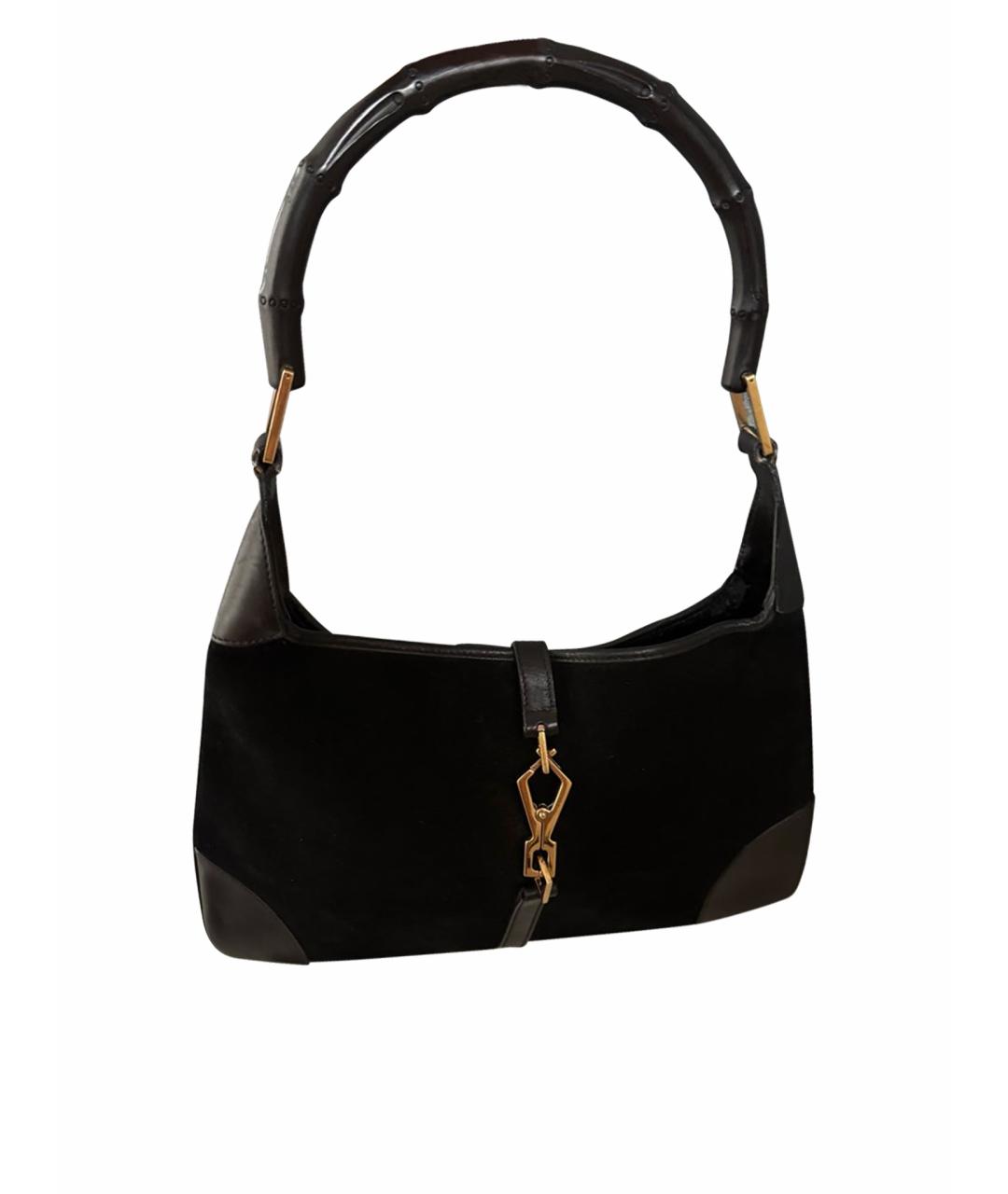 GUCCI Черная замшевая сумка с короткими ручками, фото 1