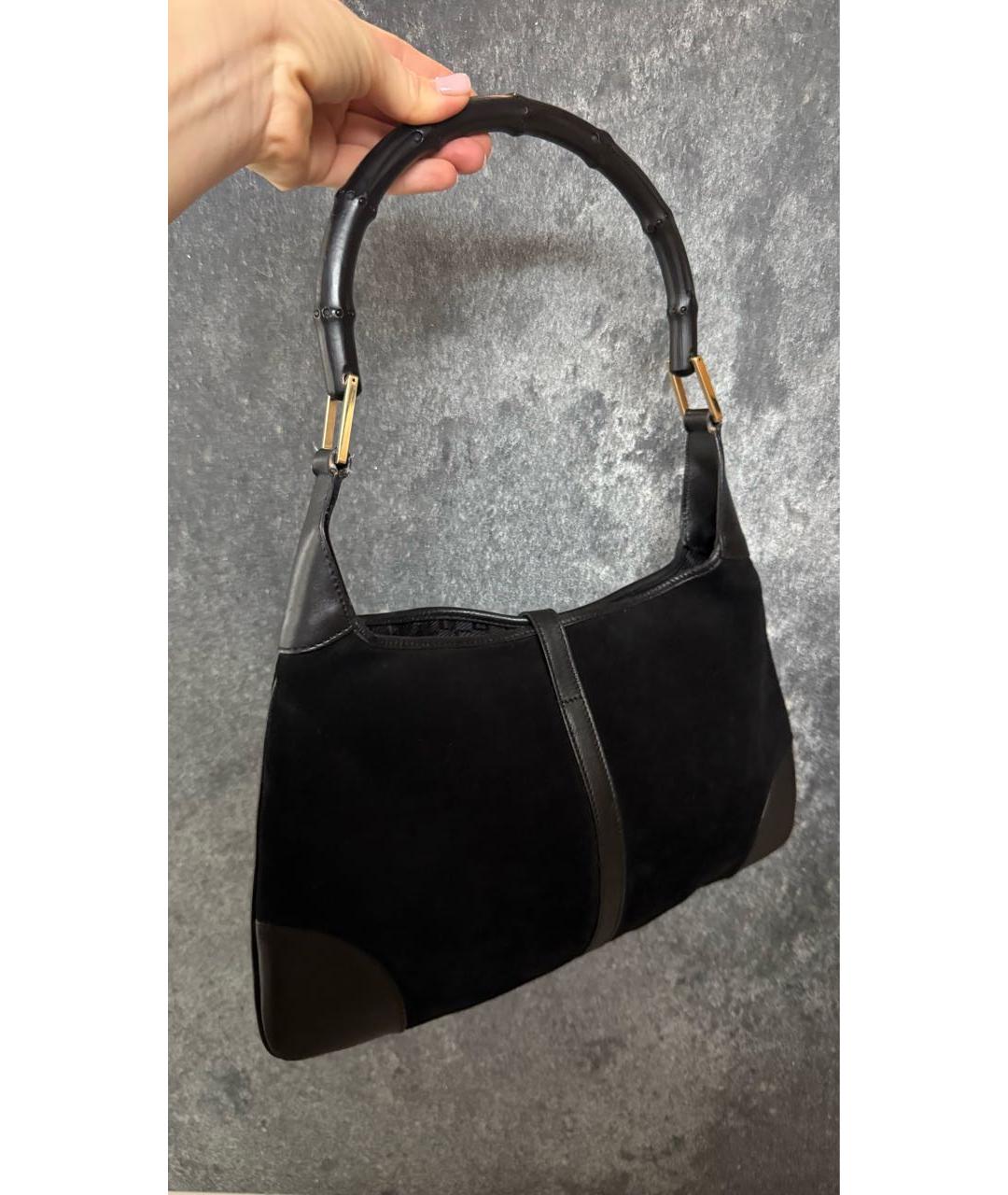 GUCCI Черная замшевая сумка с короткими ручками, фото 4