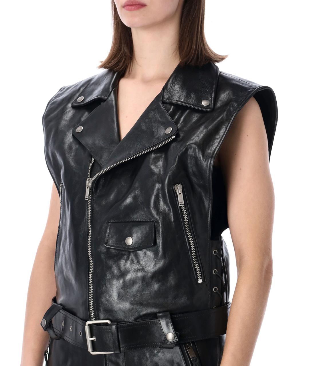 SAINT LAURENT Черный кожаный жилет, фото 3
