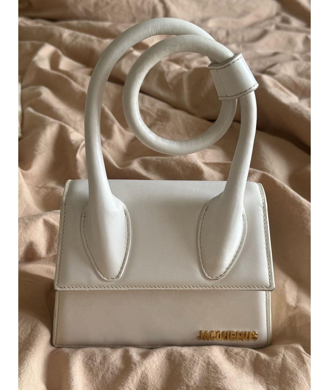 JACQUEMUS Белая кожаная сумка с короткими ручками, фото 9