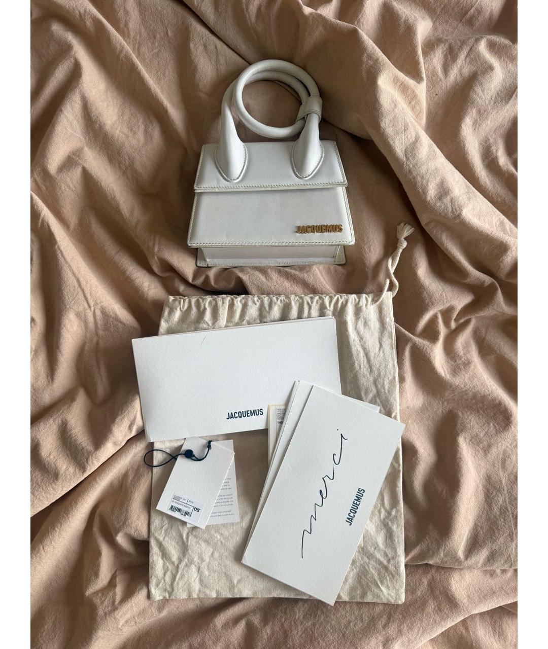 JACQUEMUS Белая кожаная сумка с короткими ручками, фото 8