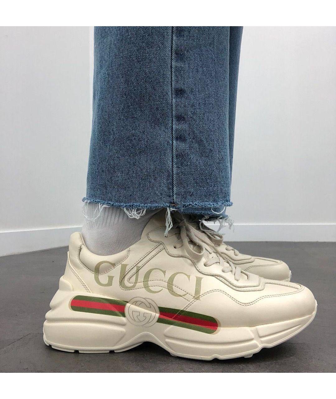 GUCCI Бежевые кожаные высокие кроссовки / кеды, фото 2