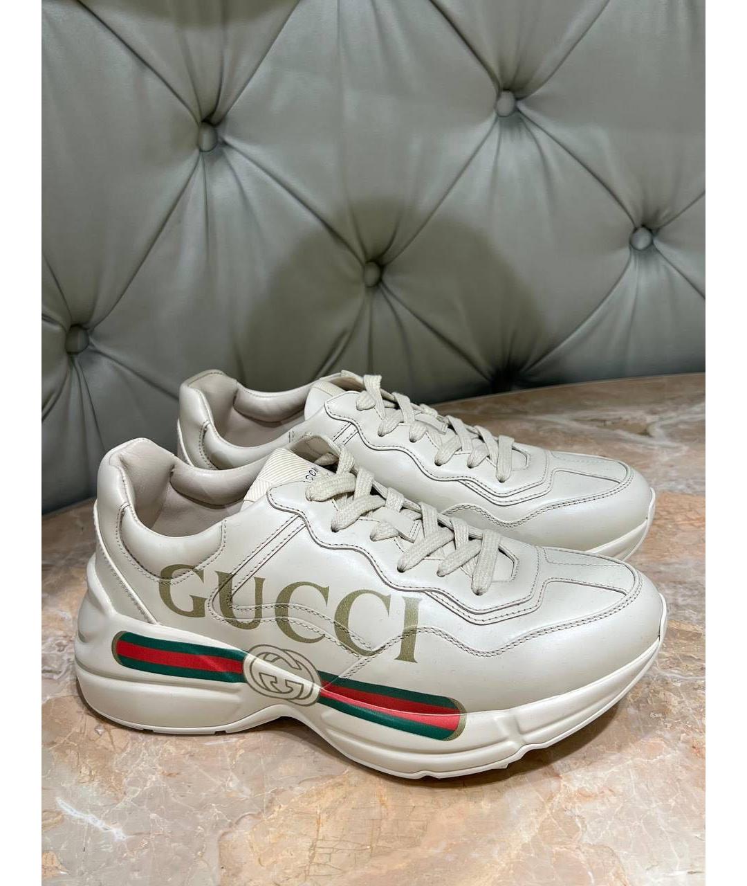 GUCCI Бежевые кожаные высокие кроссовки / кеды, фото 3