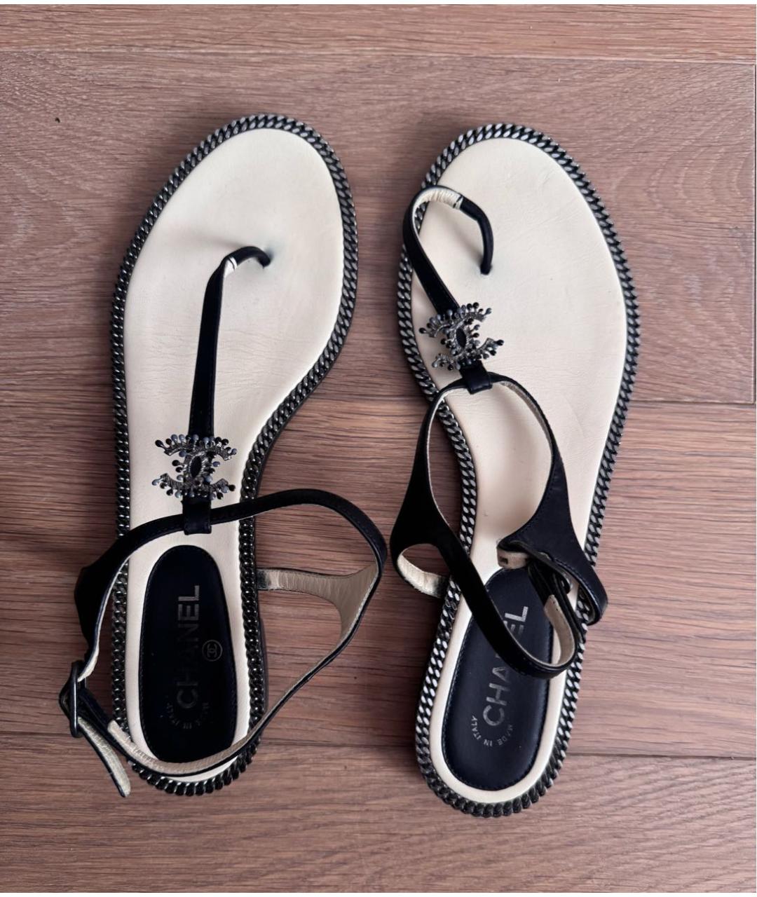 CHANEL Черные кожаные сандалии, фото 3