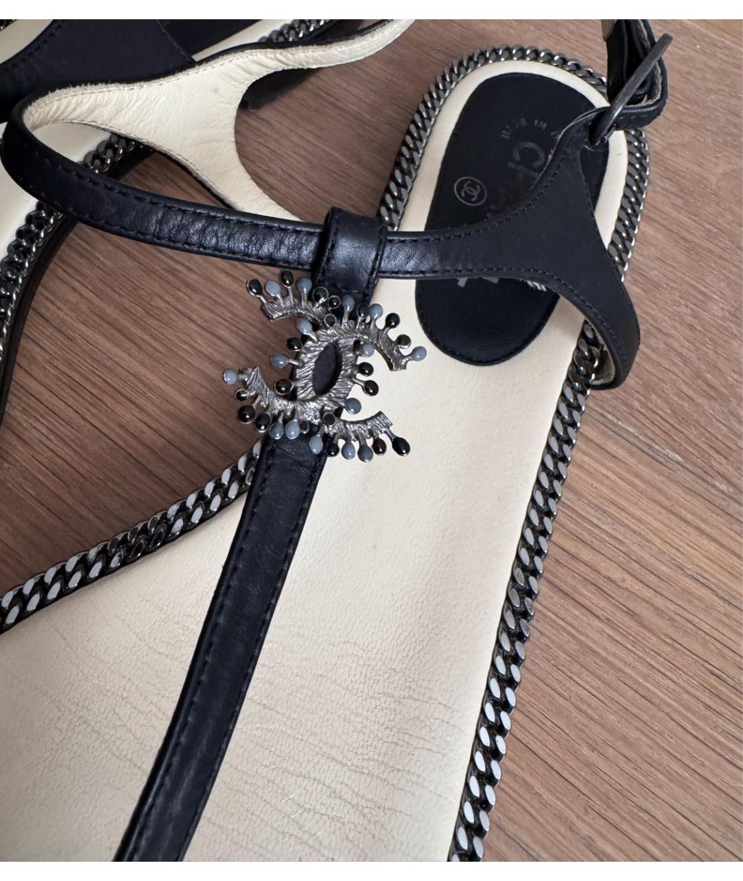 CHANEL Черные кожаные сандалии, фото 4