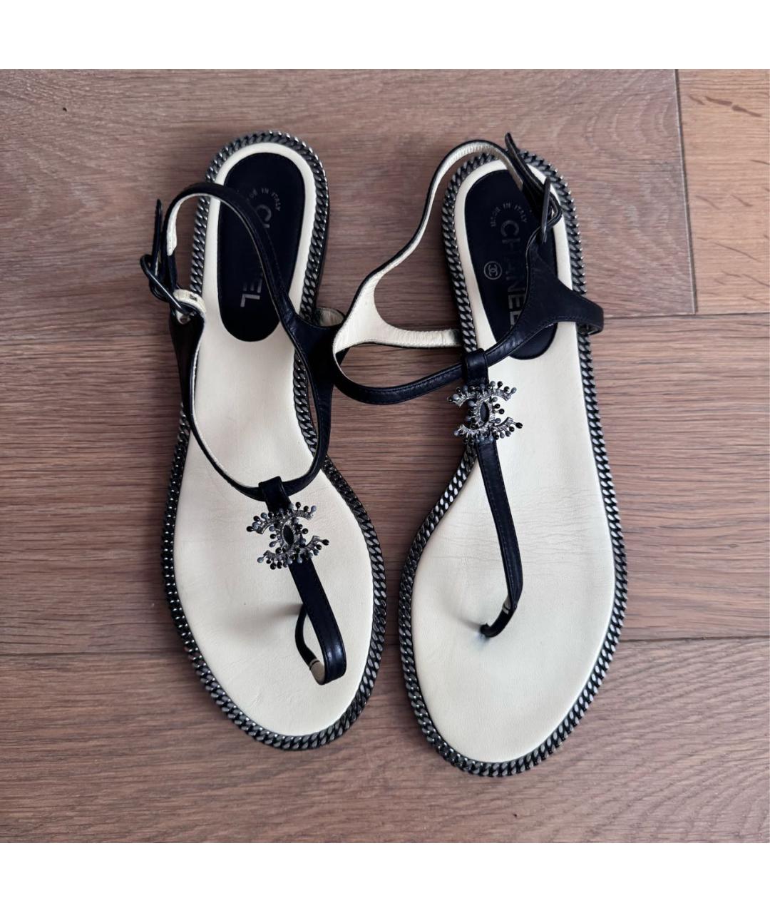 CHANEL Черные кожаные сандалии, фото 2