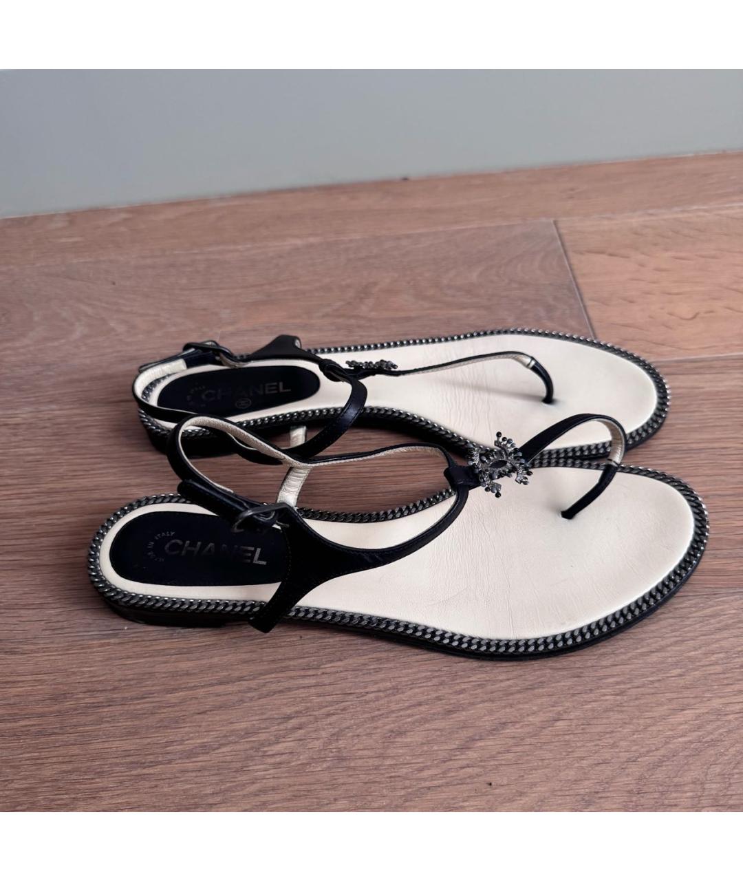 CHANEL Черные кожаные сандалии, фото 6