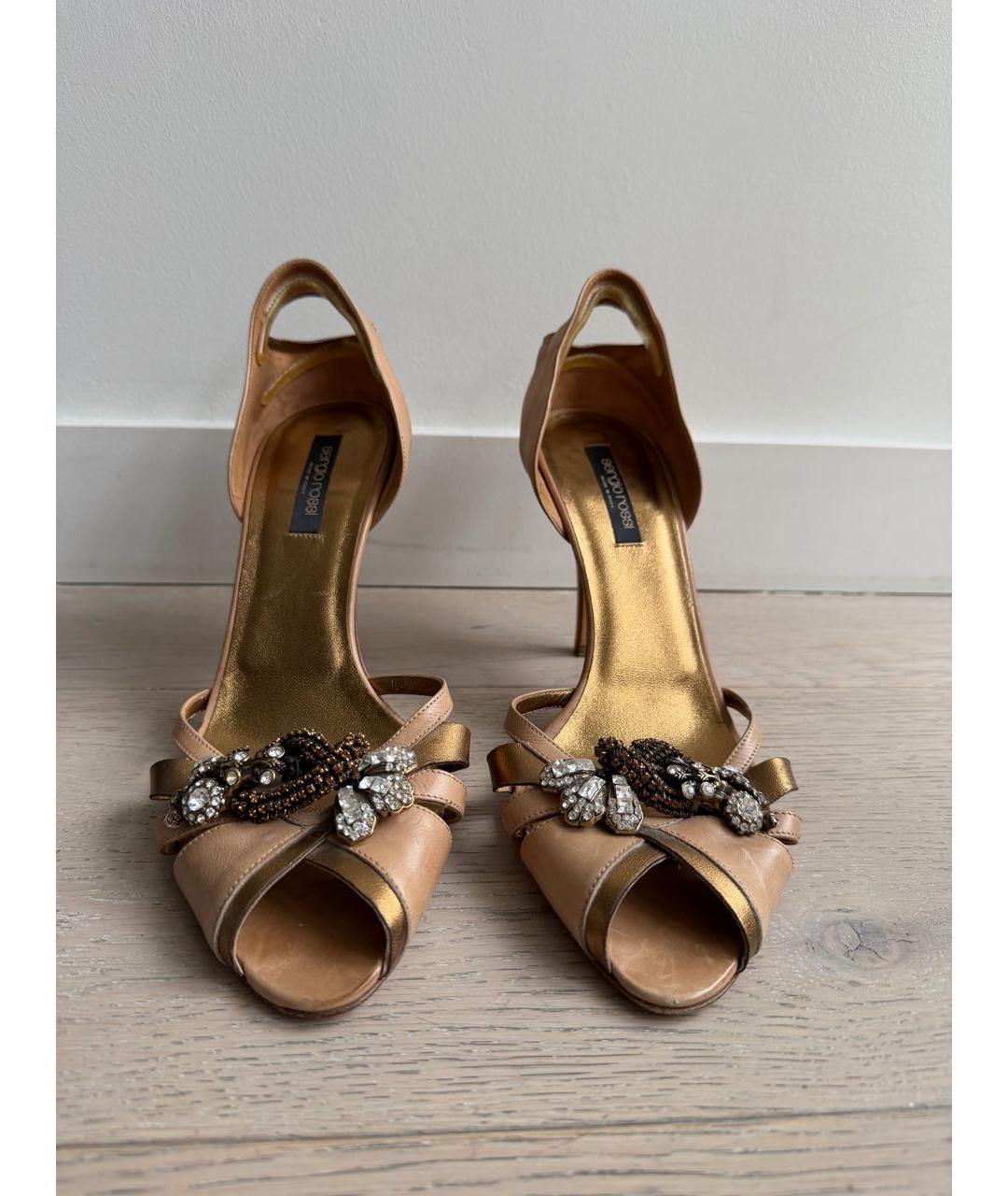 SERGIO ROSSI Золотые кожаные туфли, фото 2